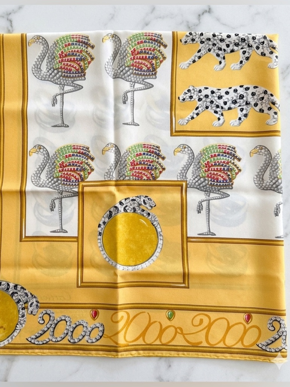 CARTIER Limited Edition Millennium 2000 Panthère Silk Scarf Y2K Rare Gold - Picture 4 of 8
